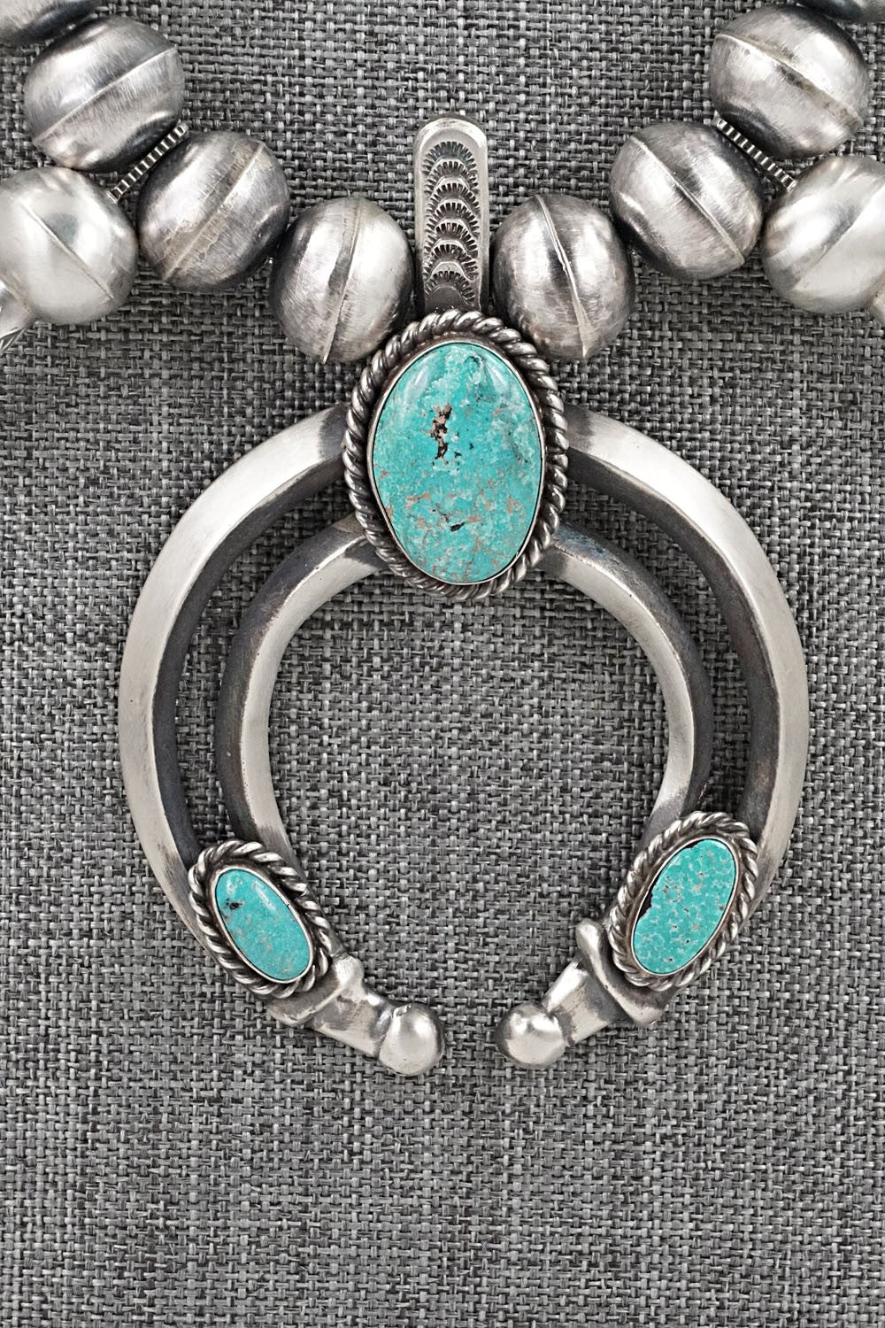 Turquoise & Sterling Silver Navajo Pearl Squash Blossom Necklace - Chris Hale