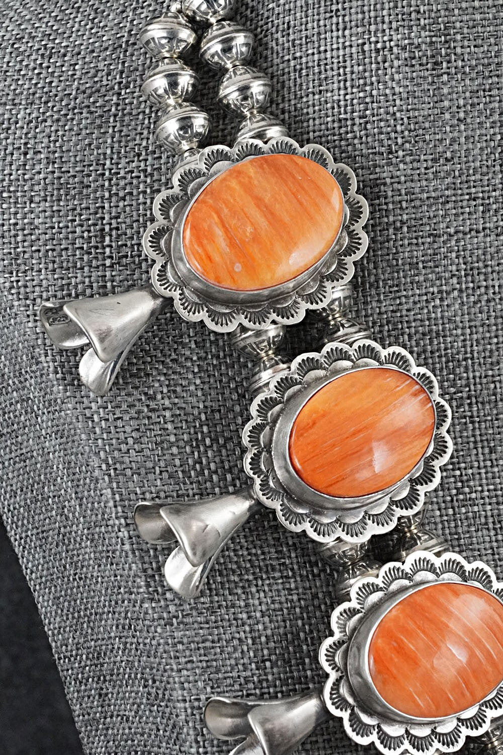 Spiny Oyster & Sterling Silver Squash Blossom Set - Mark Yazzie