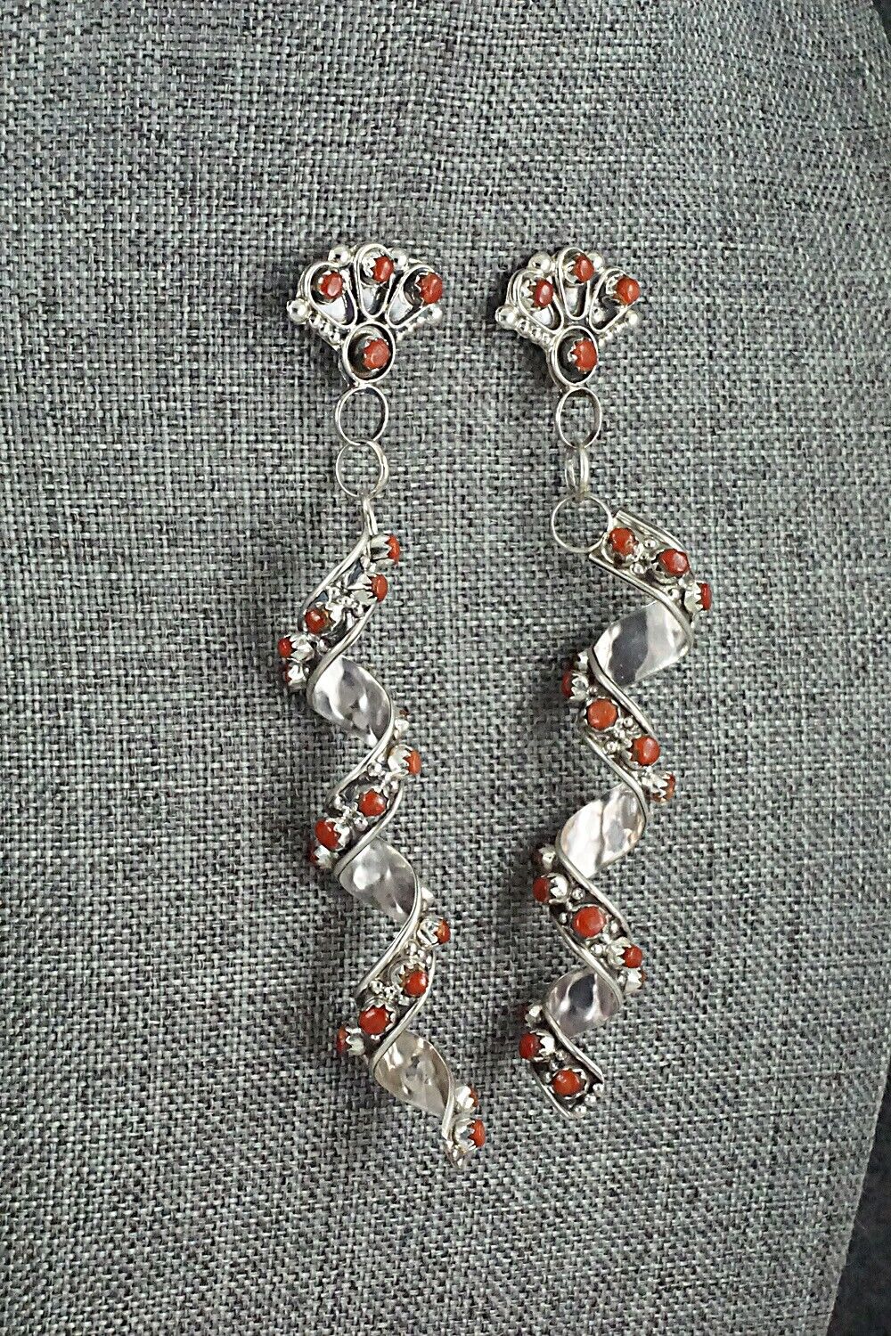 Coral & Sterling Silver Earrings - Joanne Cheama