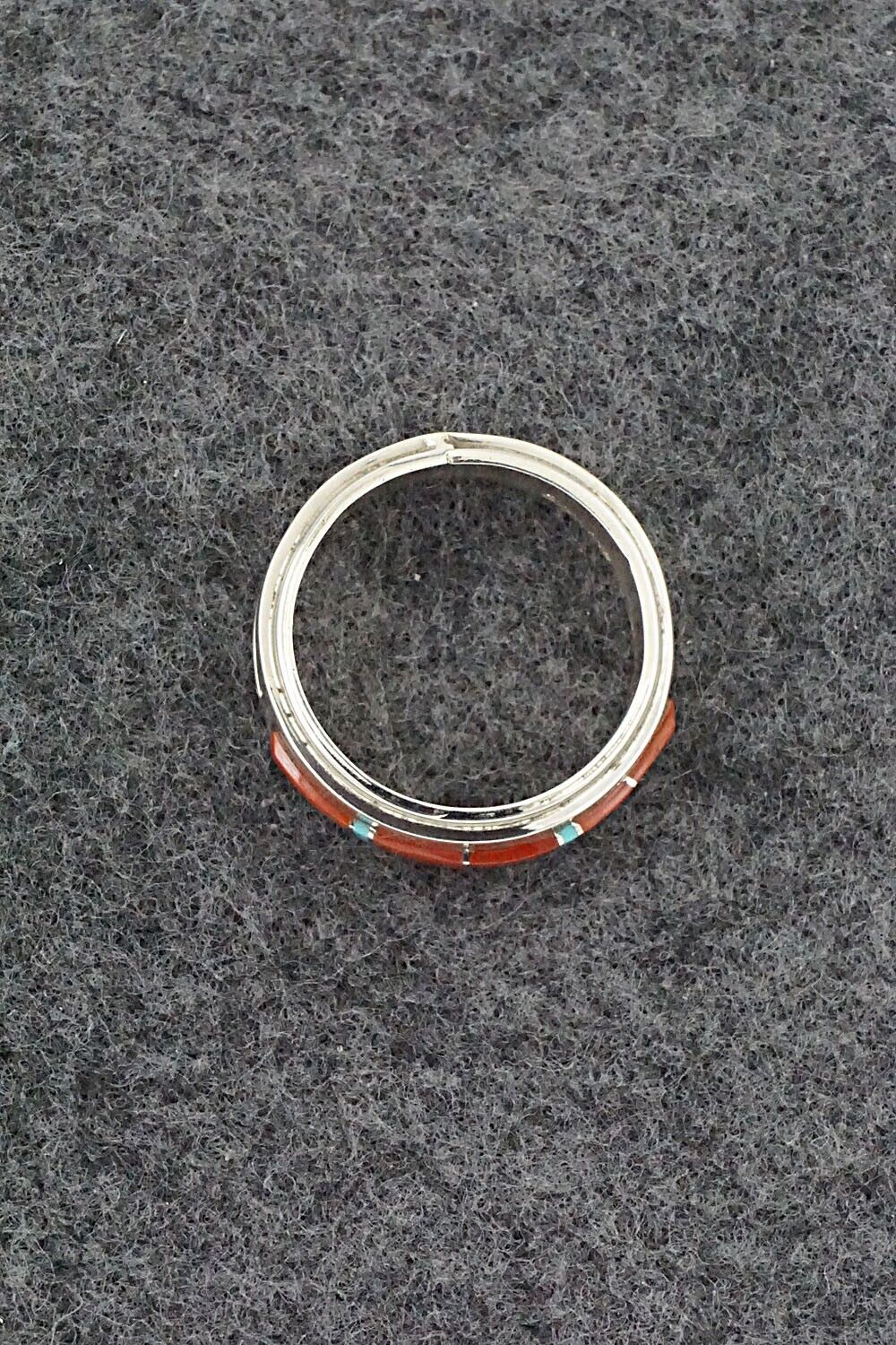 Coral, Turquoise & Sterling Silver Inlay Ring - Wilbert Muskett Jr. - Size 7