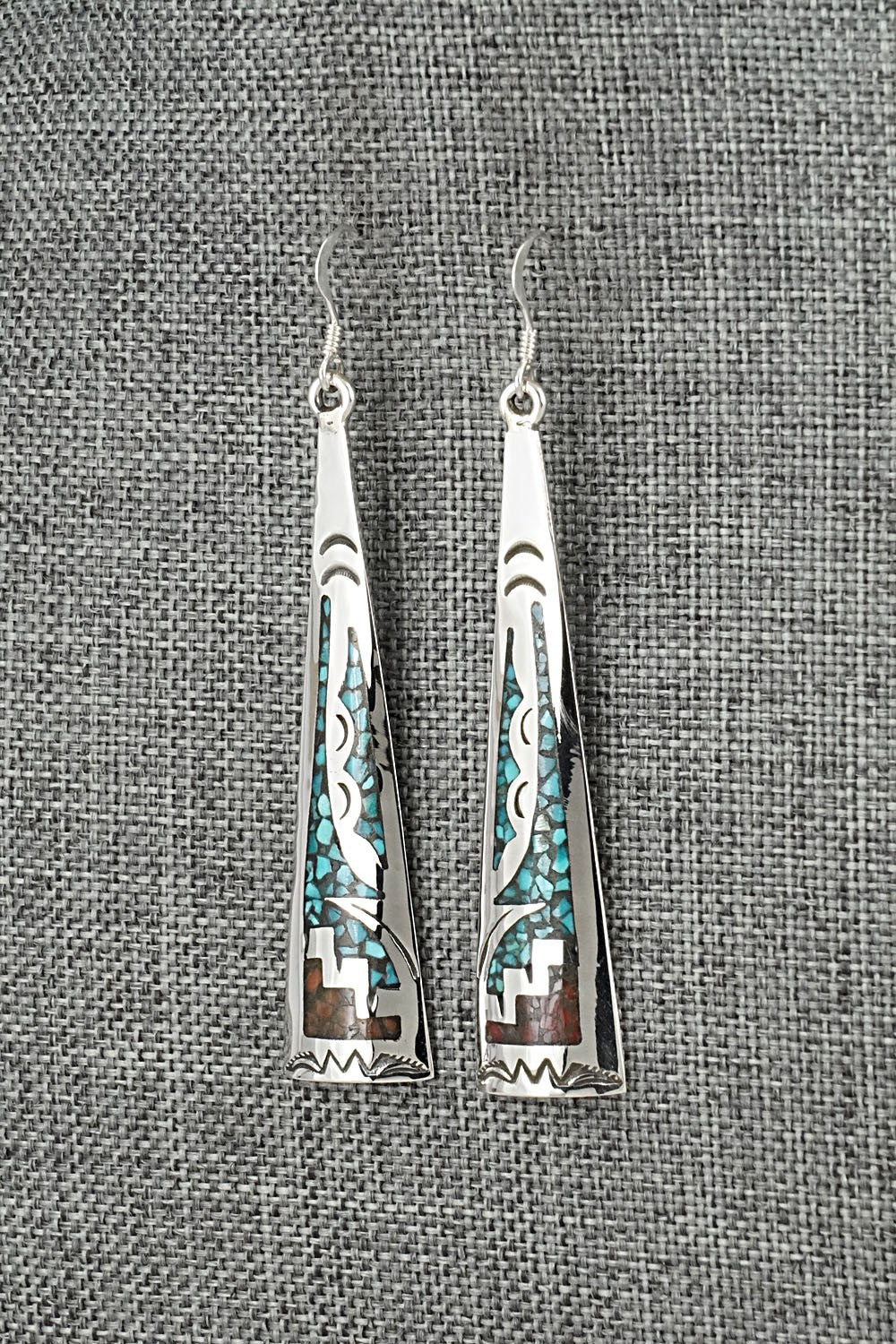 Turquoise, Coral Chip & Sterling Silver Earrings - Joleen Yazzie
