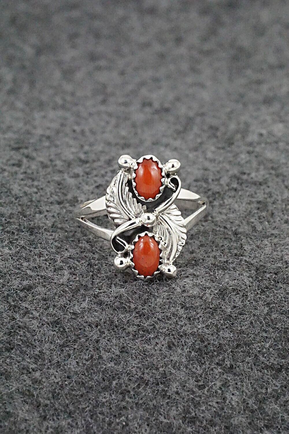 Coral & Sterling Silver Ring - Judy Largo - Size 7.25