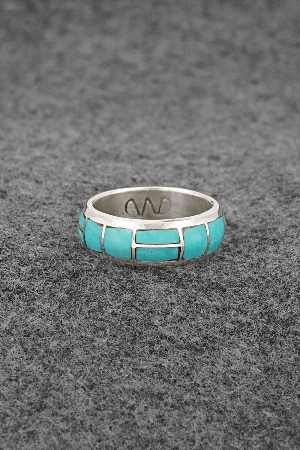 Turquoise & Sterling Silver Inlay Ring - Matilda Chattin - Size 6