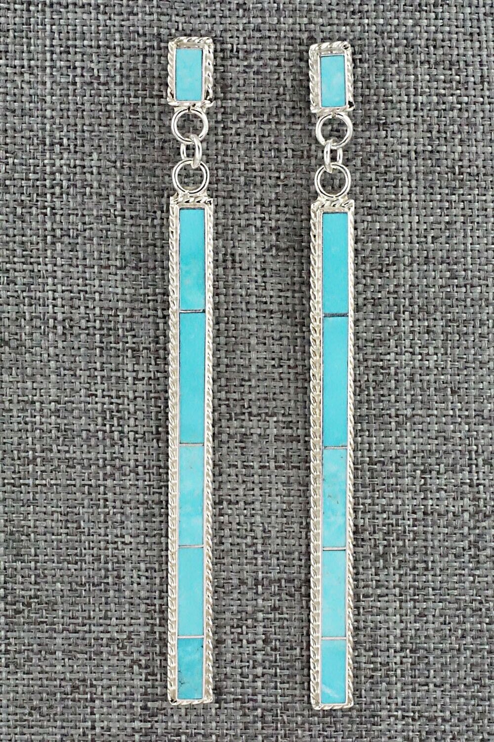 Turquoise & Sterling Silver Inlay Earrings - Ricky Booqua