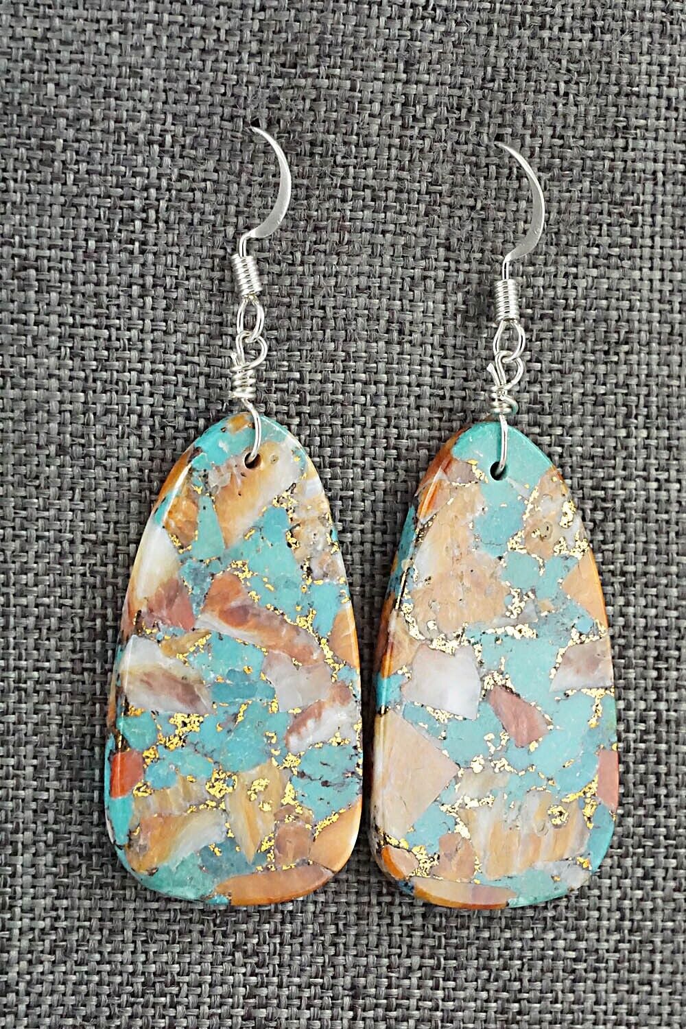 Spiny Oyster, Turquoise & Sterling Silver Earrings - Lupe Lovato
