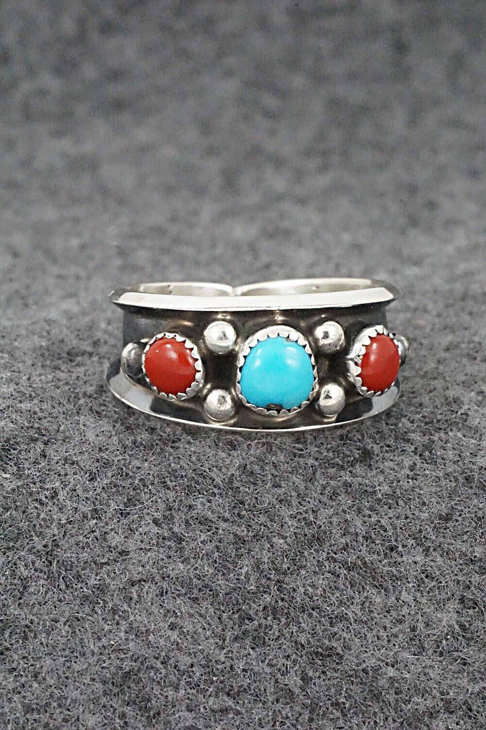 Turquoise, Coral & Sterling Silver Ring - Paul Largo - Size 12