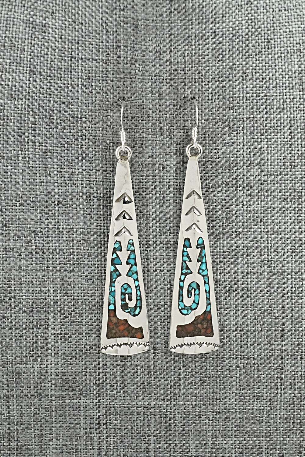 Turquoise, Coral Chip & Sterling Silver Earrings - Joleen Yazzie