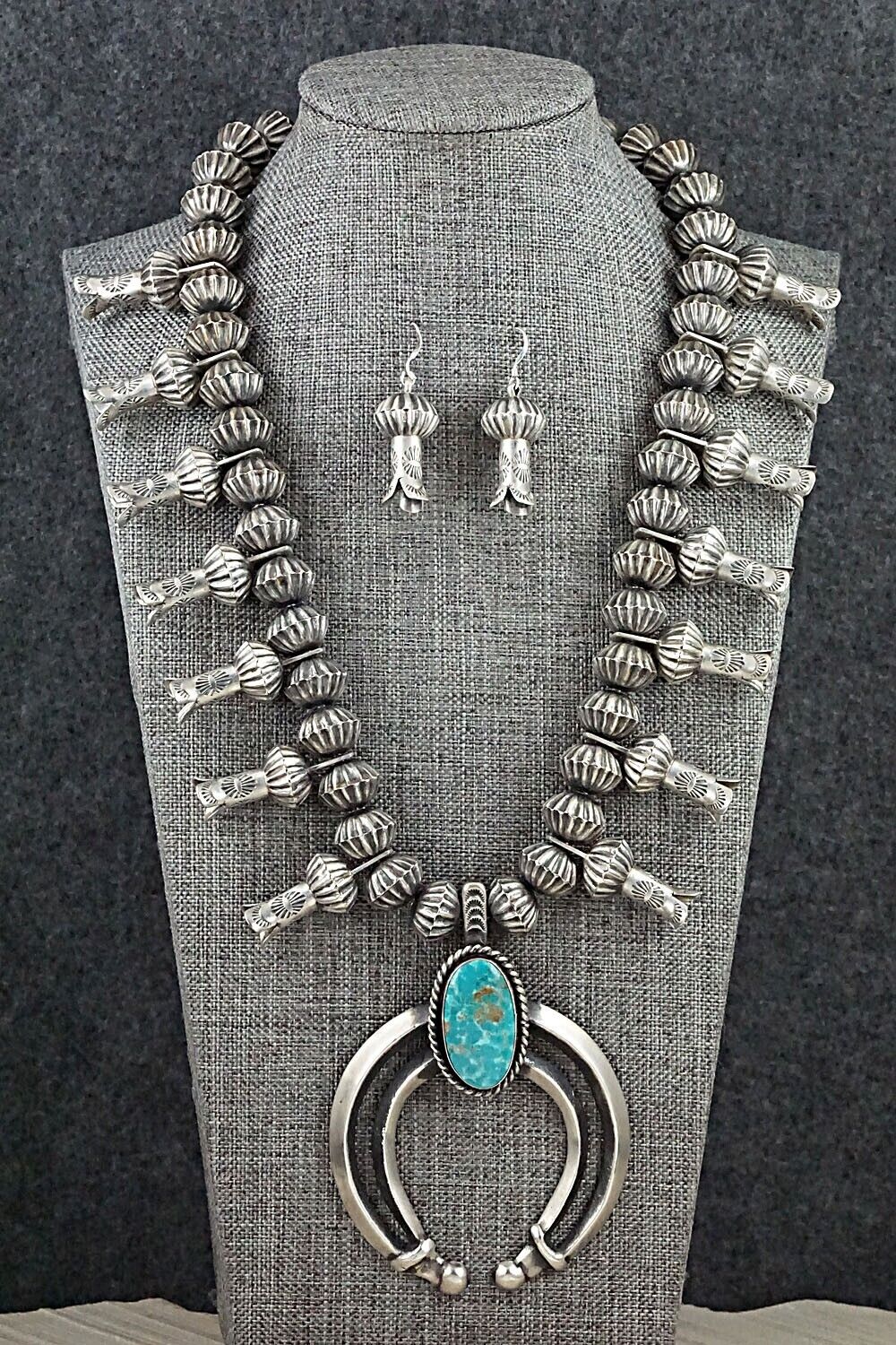 Turquoise & Sterling Silver Squash Blossom Set - Chris Hale