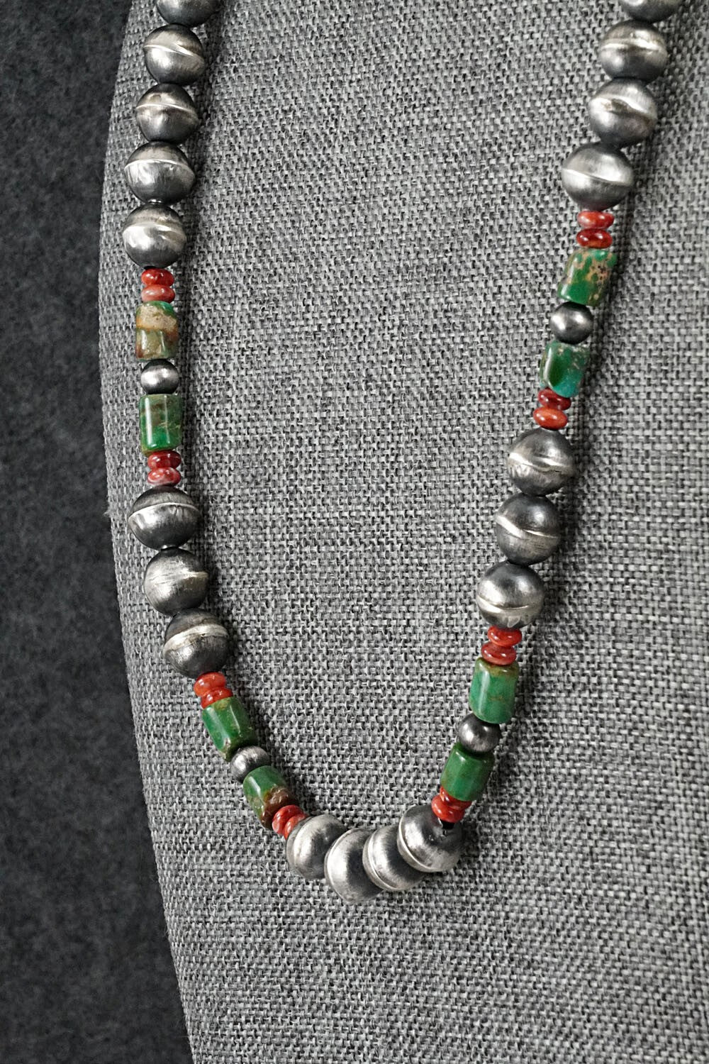 Multi-Stone & Sterling Silver Navajo Pearl Necklace 24" - Vintage