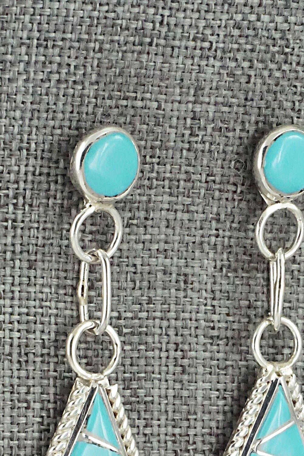 Turquoise & Sterling Silver Inlay Earrings - Seoutewa