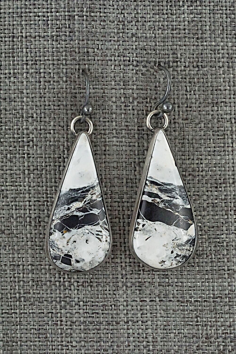 White Buffalo & Sterling Silver Earrings - Lyod Martinez