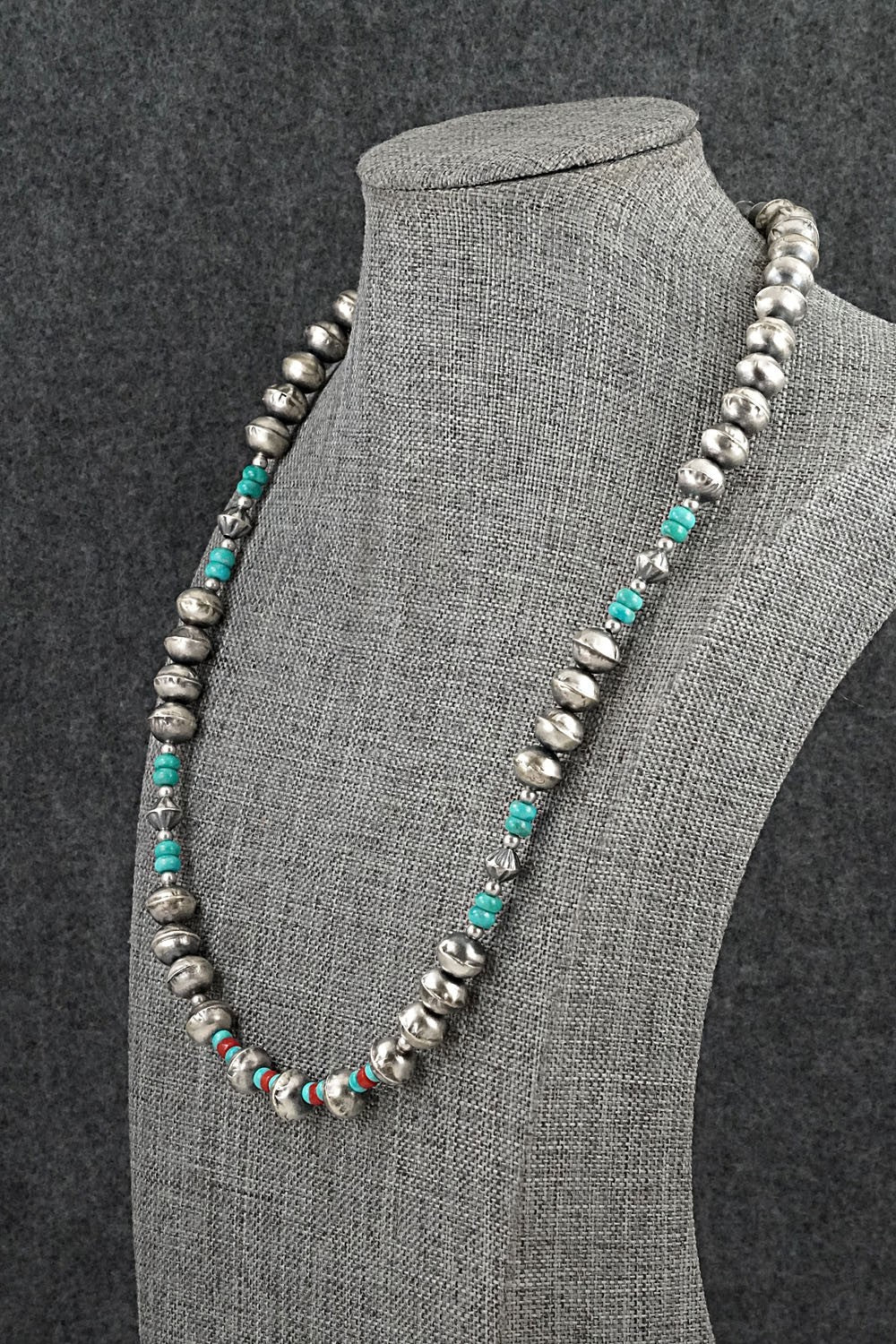 Multi-Stone & Sterling Silver Navajo Pearl Necklace 20" - Vintage