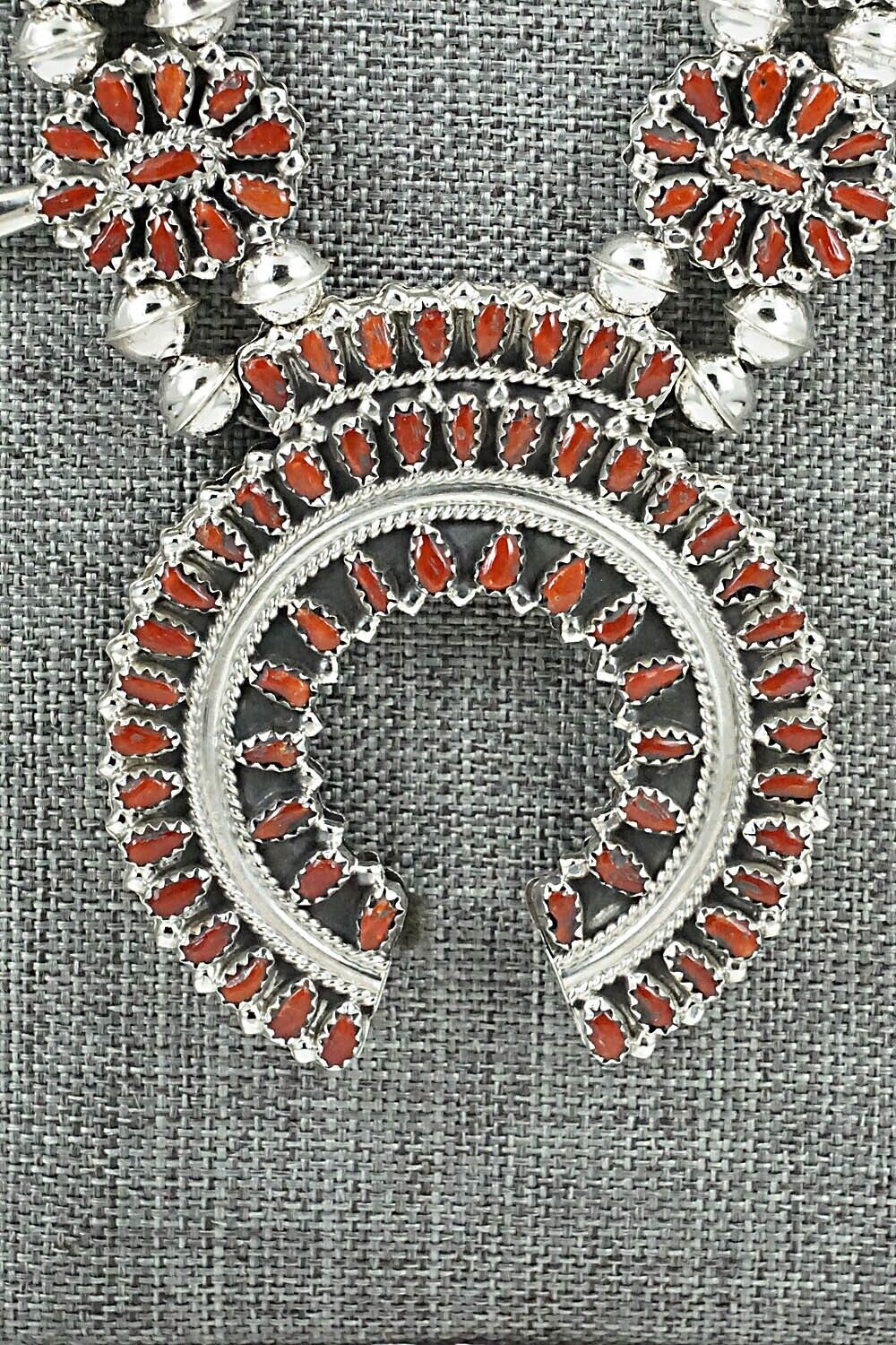 Turquoise, Coral & Sterling Silver Squash Blossom Set - Elton Jones