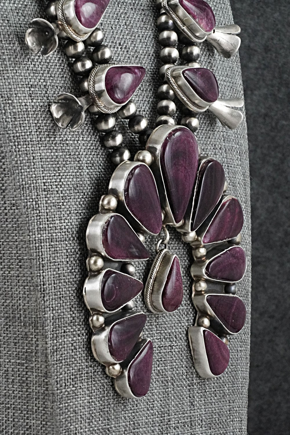 Spiny Oyster & Sterling Silver Squash Blossom Set - Kathleen Livingston