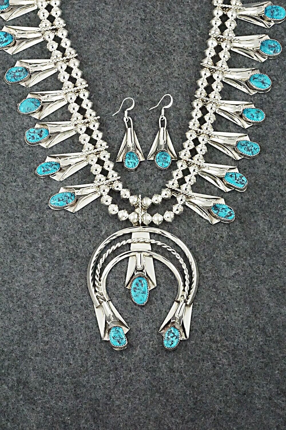 Turquoise & Sterling Silver Squash Blossom Set - Louise Yazzie