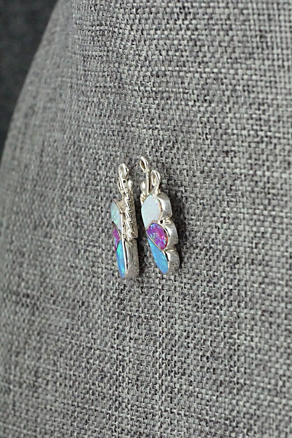 Opalite & Sterling Silver Inlay Earrings - Vincent Hooee