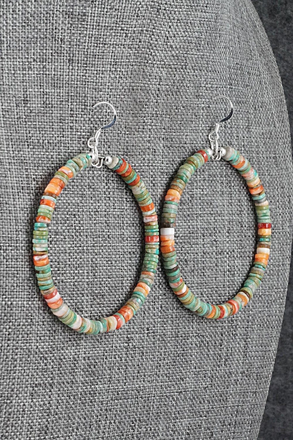 Turquoise, Spiny Oyster & Sterling Silver Earrings - Doreen Jake