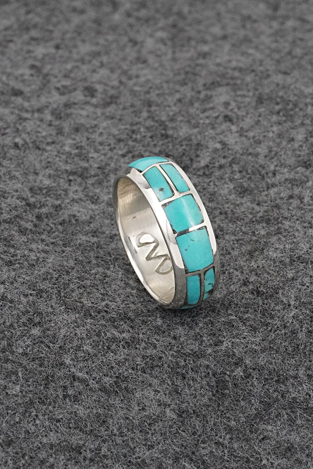Turquoise & Sterling Silver Inlay Ring - Matilda Chattin - Size 7