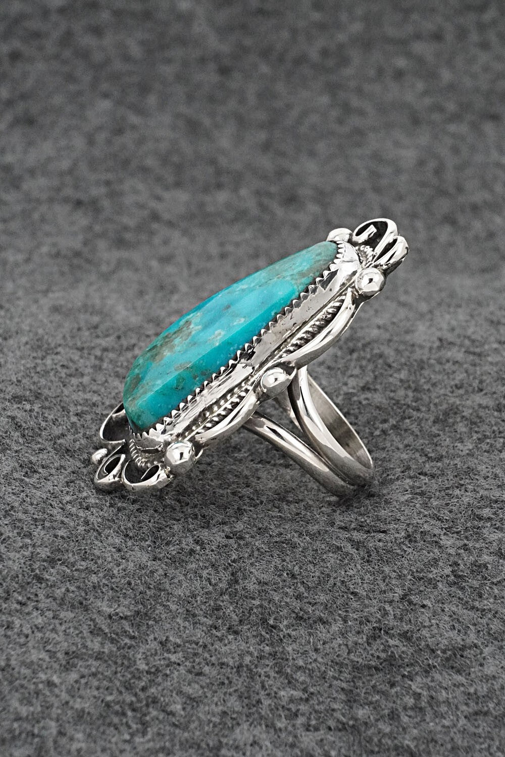 Turquoise & Sterling Silver Ring - Leslie Nez - Size 8.5