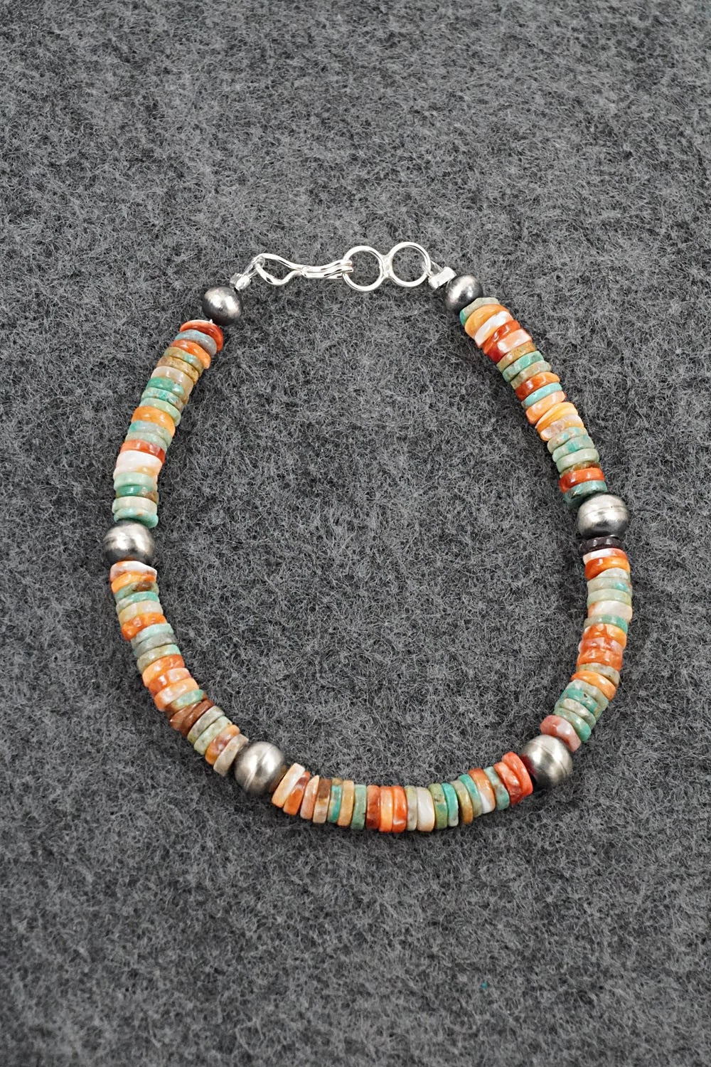 Turquoise, Spiny Oyster & Sterling Silver Bracelet - Doreen Jake