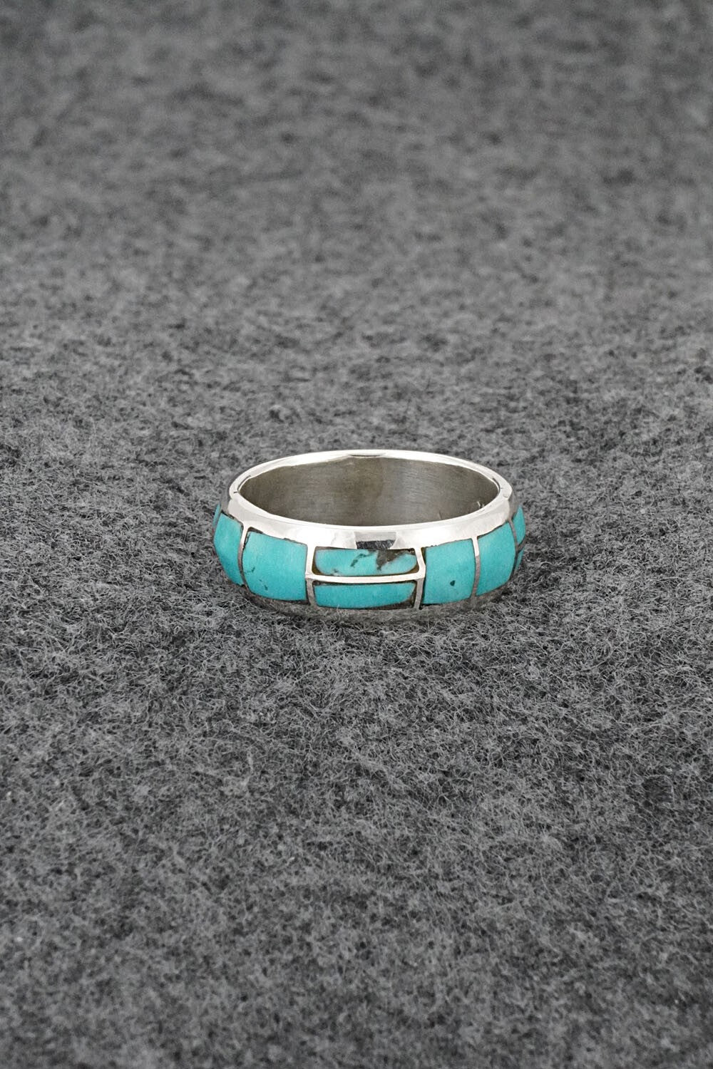 Turquoise & Sterling Silver Inlay Ring - Matilda Chattin - Size 7