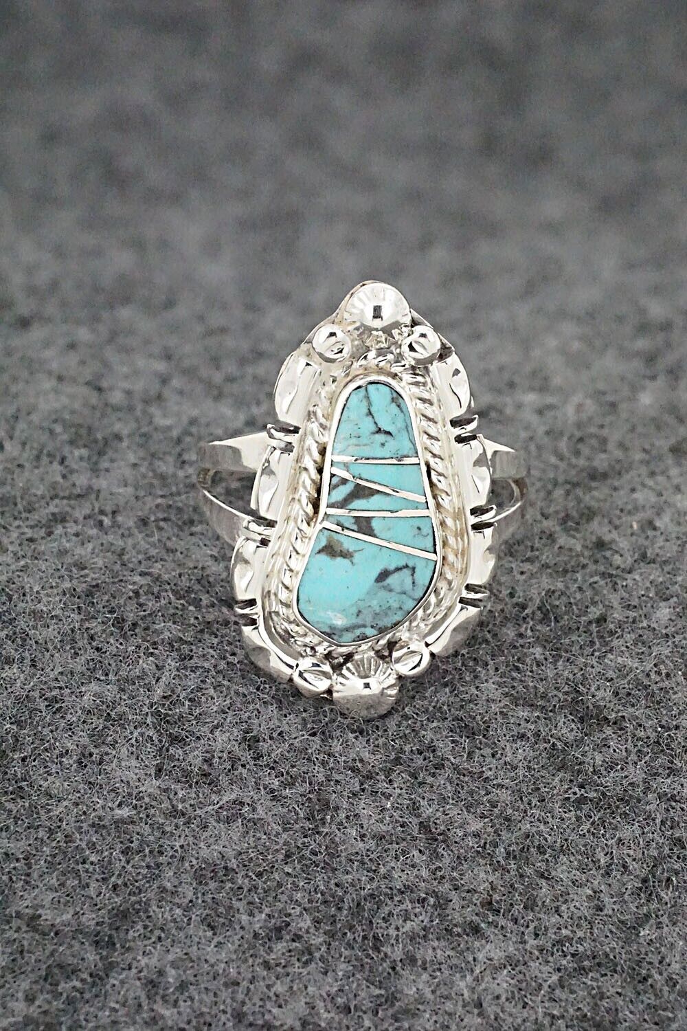 Turquoise & Sterling Silver Inlay Ring - James Manygoats - Size 8