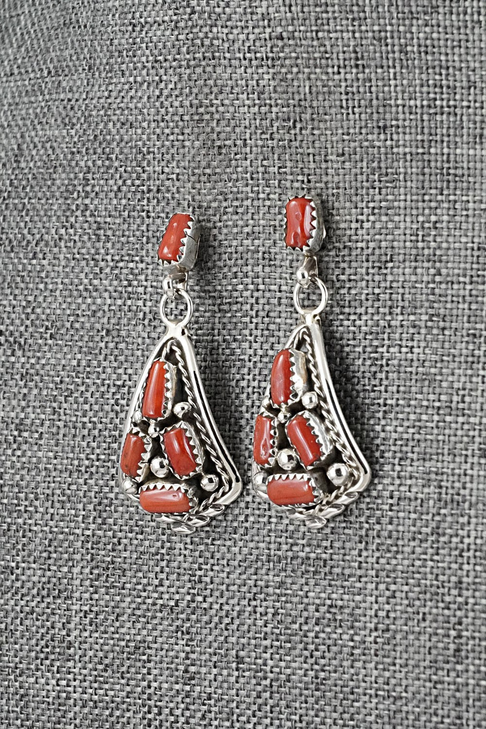 Coral & Sterling Silver Earrings - Melvin Chee