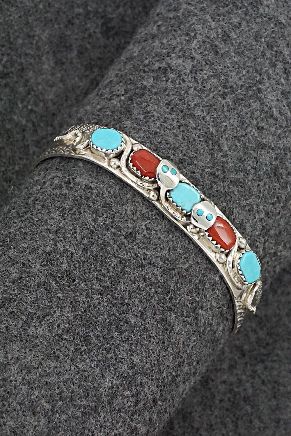 Turquoise, Coral & Sterling Silver Bracelet - Joy Calavaza