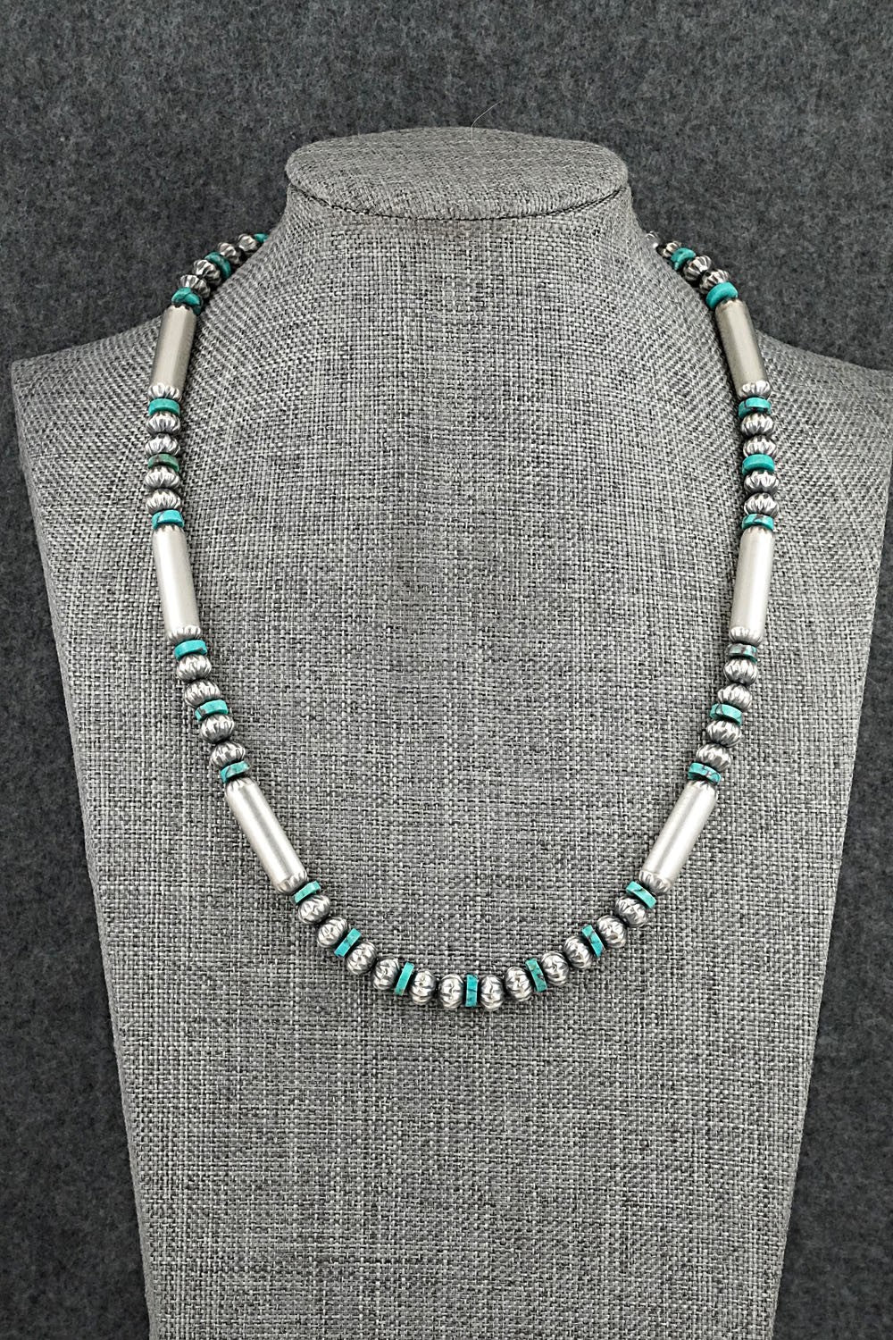 Turquoise & Sterling Silver Navajo Pearl Necklace 18" - Tonisha Haley