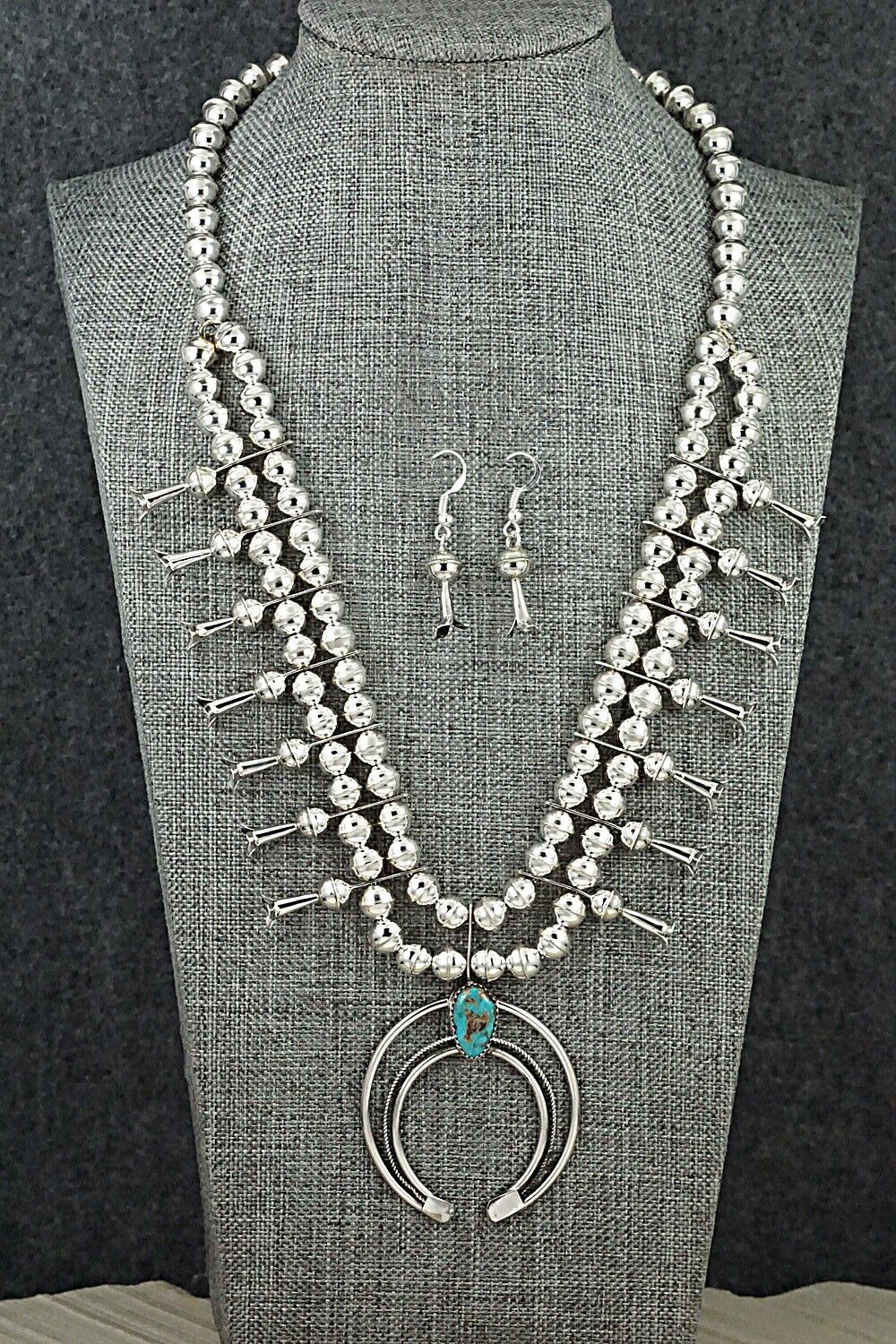 Turquoise & Sterling Silver Squash Blossom Set - Phil Garcia