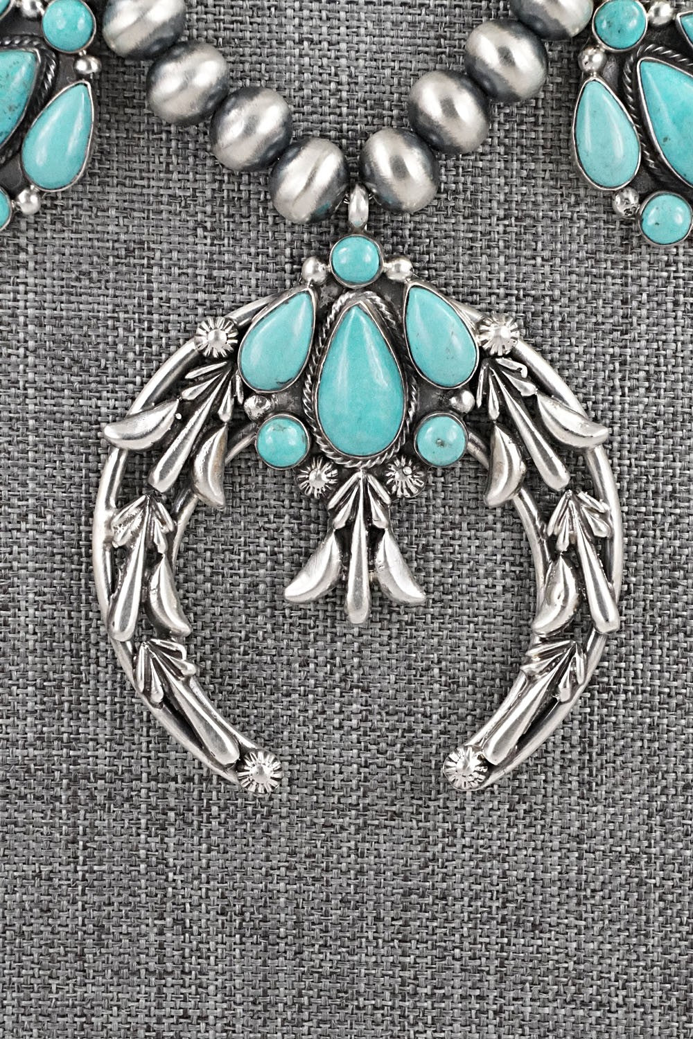 Turquoise & Sterling Silver Squash Blossom Necklace - Bobby Platero