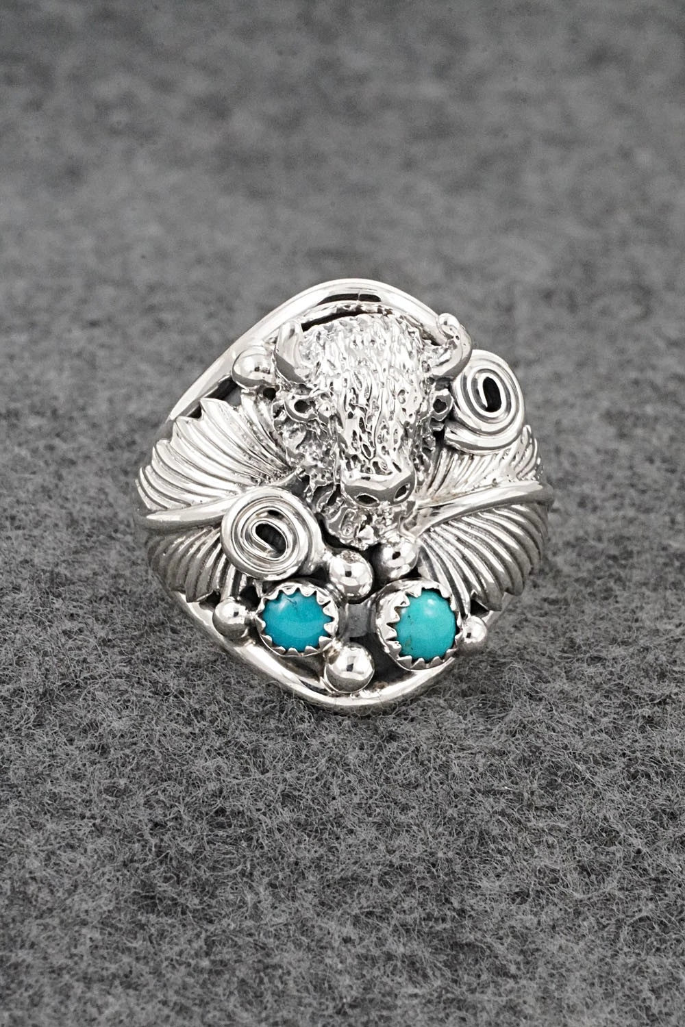 Turquoise & Sterling Silver Ring - Darrell Morgan - Size 13.5