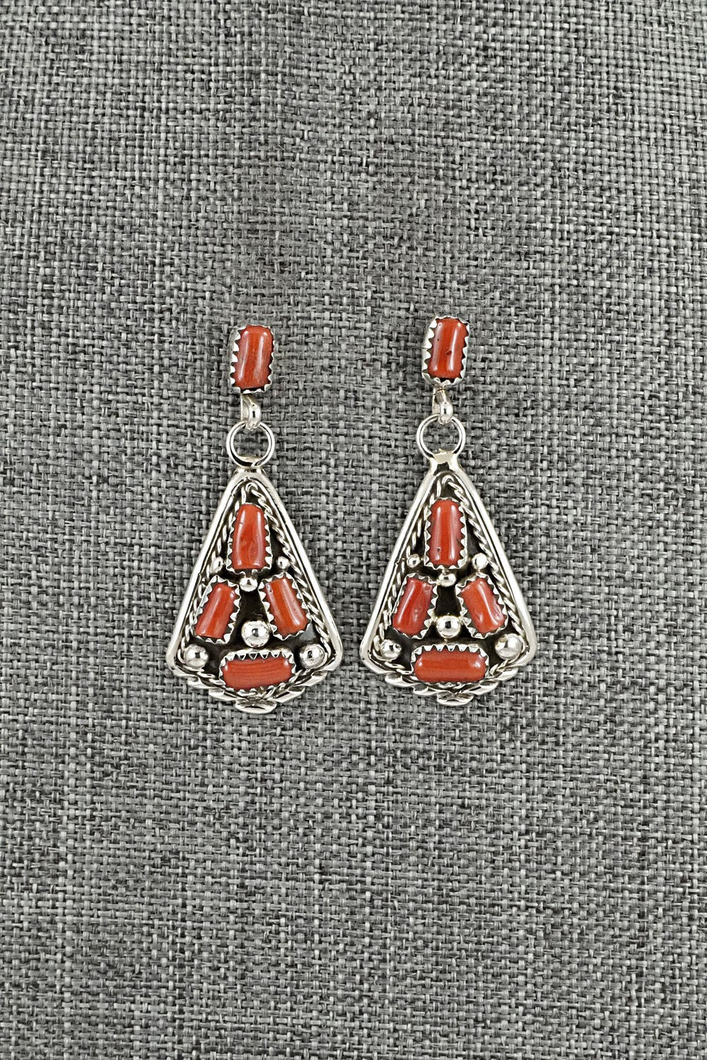 Coral & Sterling Silver Earrings - Melvin Chee