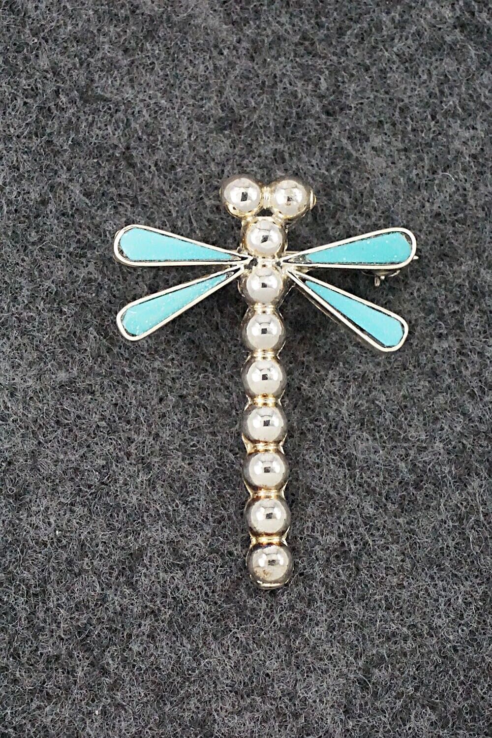 Turquoise & Sterling Silver Pendant/Pin - Emma Edaakie