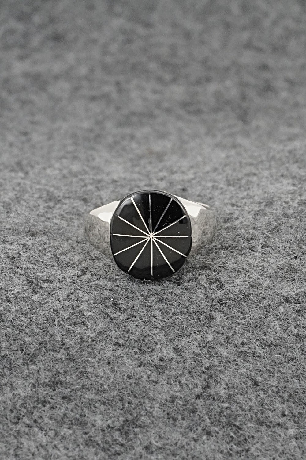 Onyx & Sterling Silver Inlay Ring - Johnson Laweka - Size 7.5