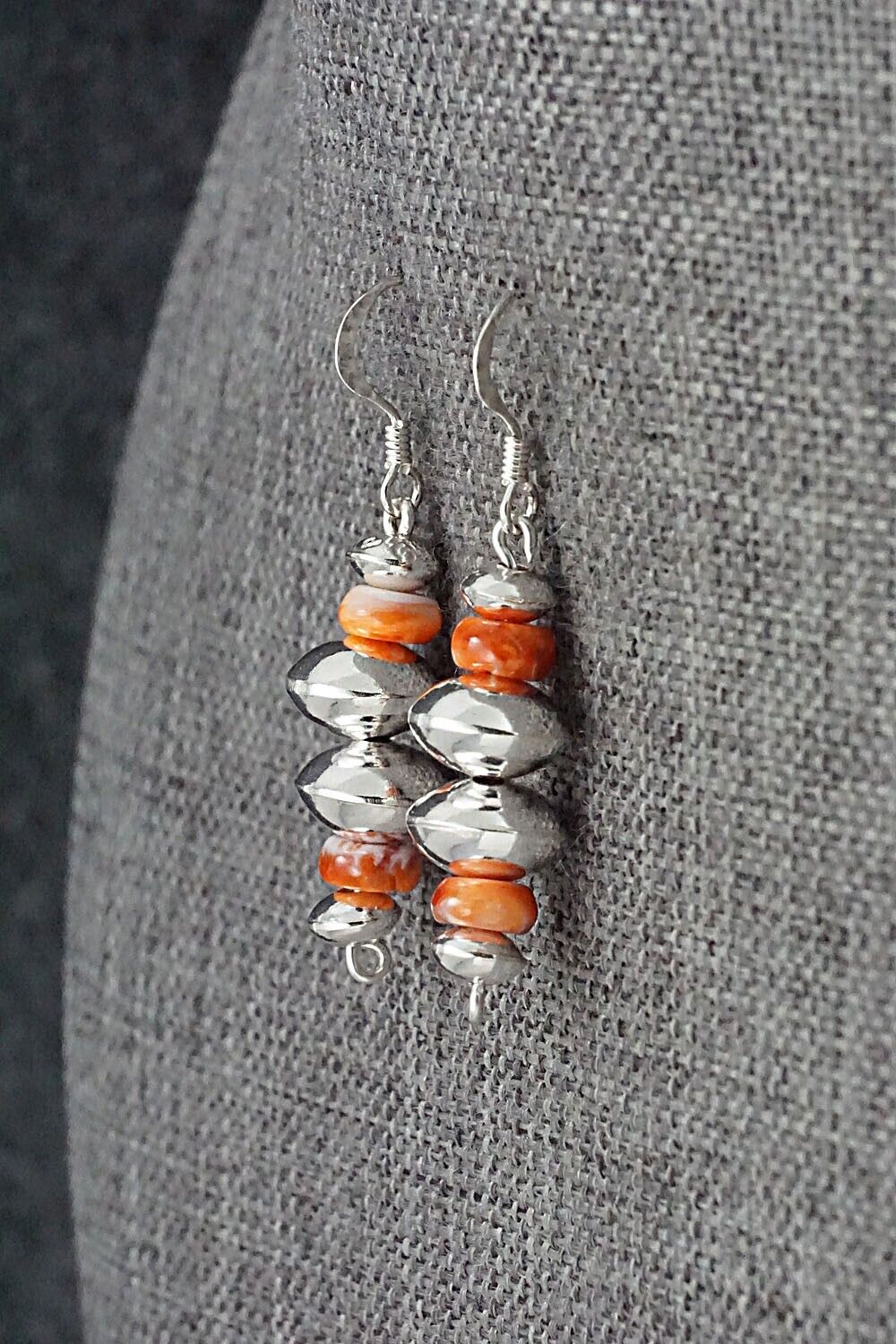 Spiny Oyster & Sterling Silver Navajo Pearl Earrings - Presley Haley