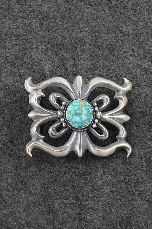 Turquoise & Sterling Silver Belt Buckle - Harrison Bitsue