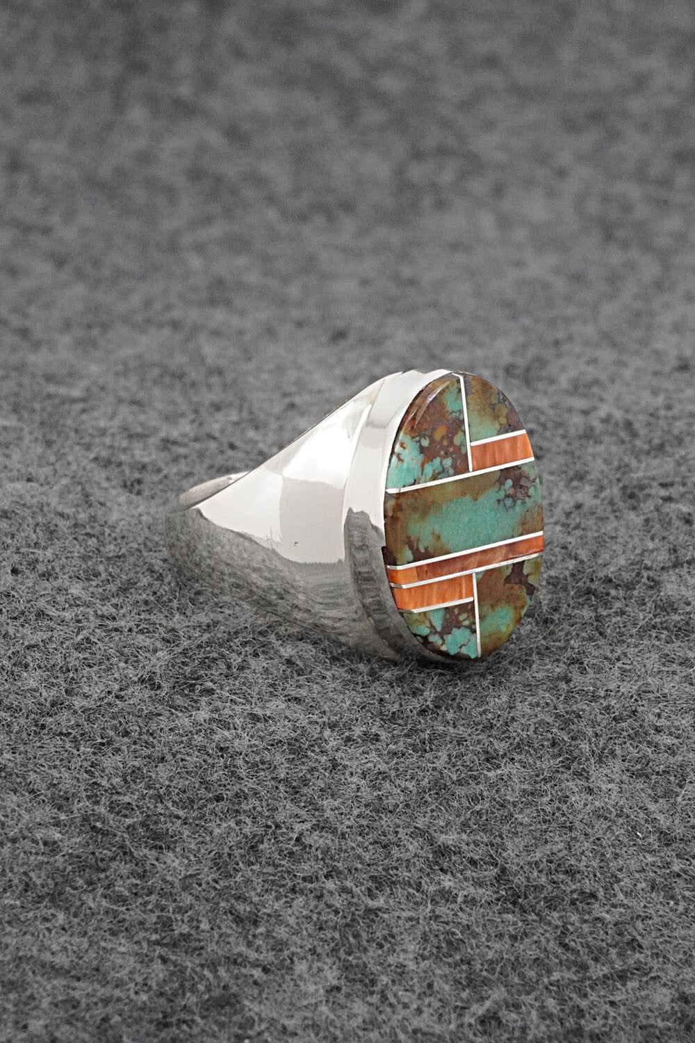 Turquoise, Spiny Oyster & Sterling Silver Ring - Wilbert Gray - Size 11.5