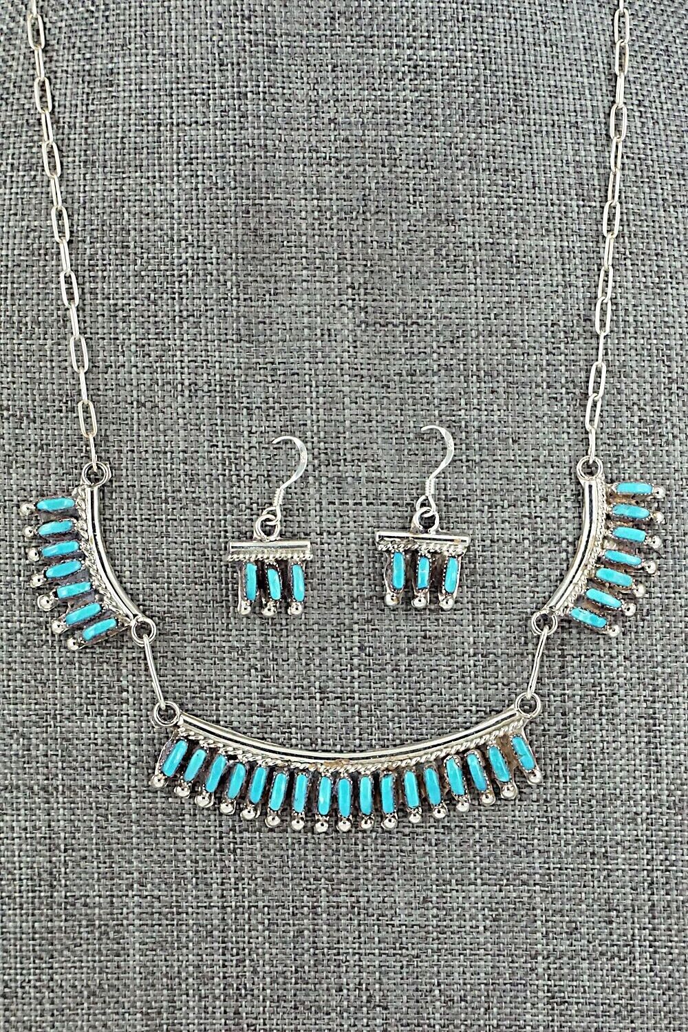 Turquoise & Sterling Silver Necklace and Earrings Set - Veronica Yawakia