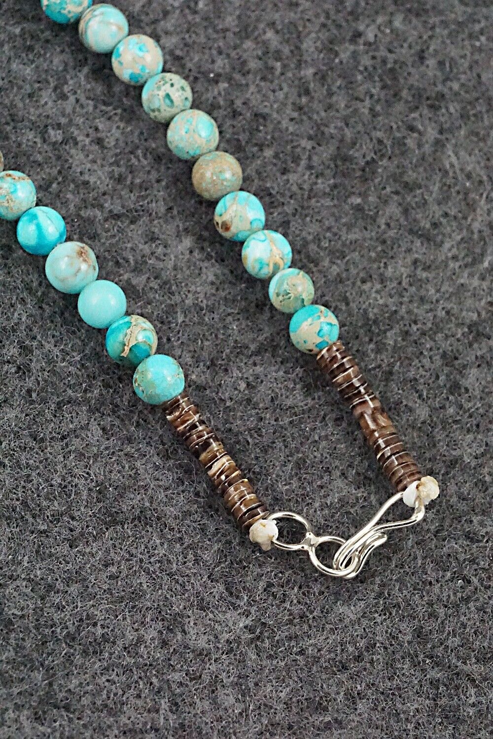 Turquoise, Shell & Sterling Silver Necklace 18" - Ramona Calavaza