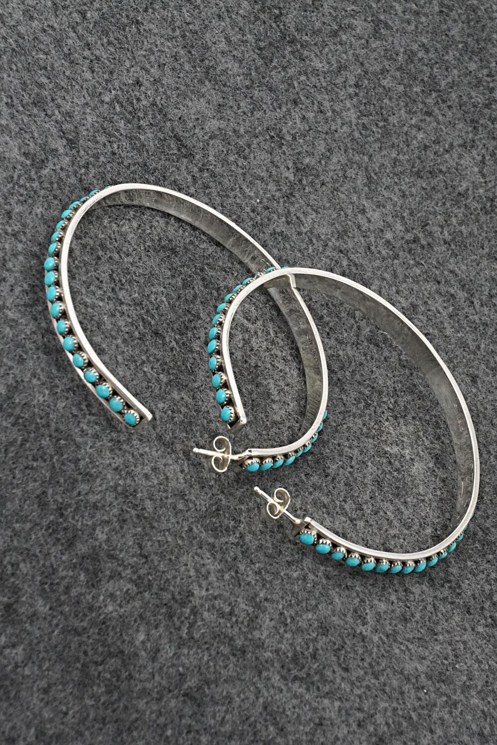 Turquoise & Sterling Silver Hoop Earrings - Lois Tzunie