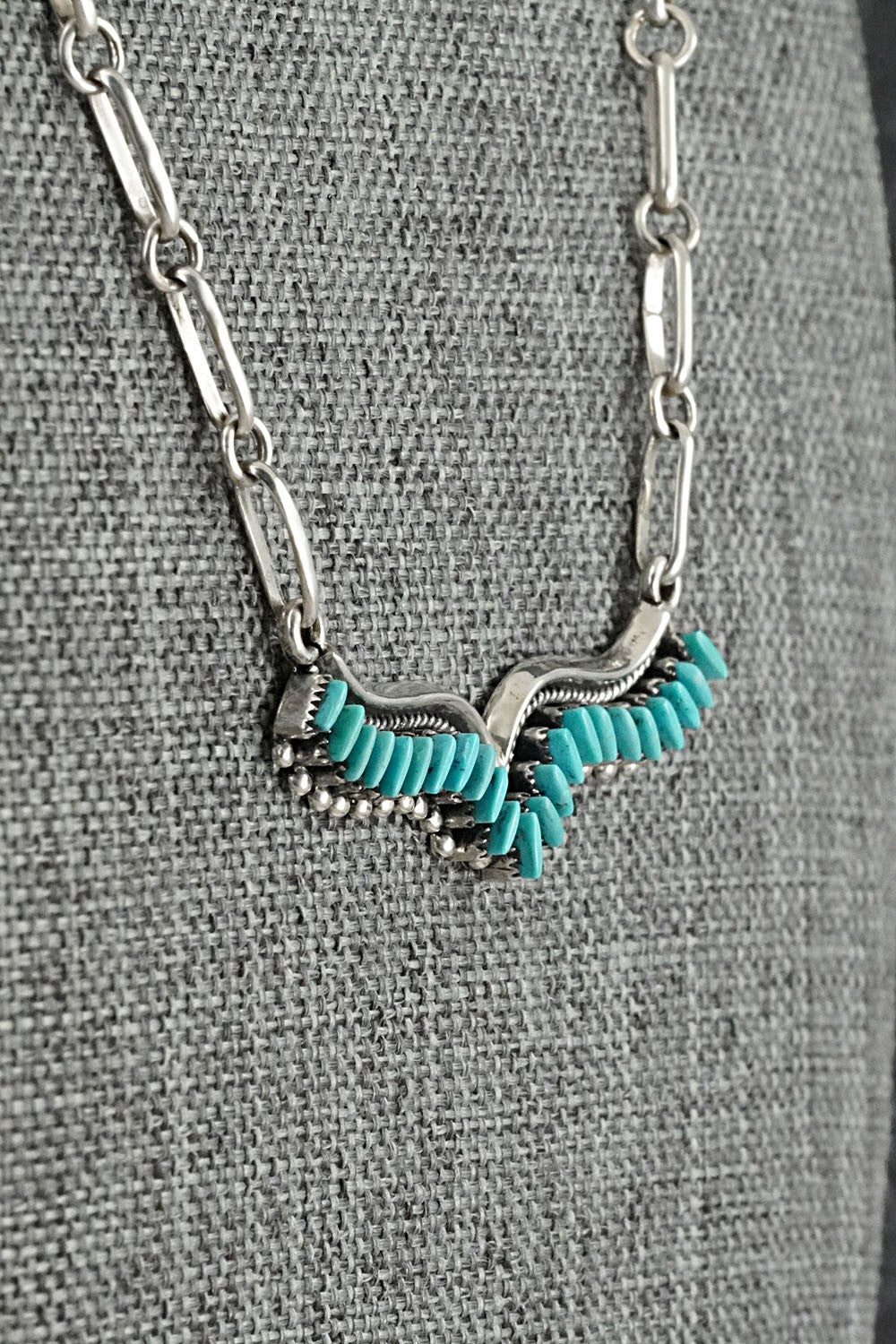 Turquoise & Sterling Silver Necklace and Earrings Set - Mildred Ukestine
