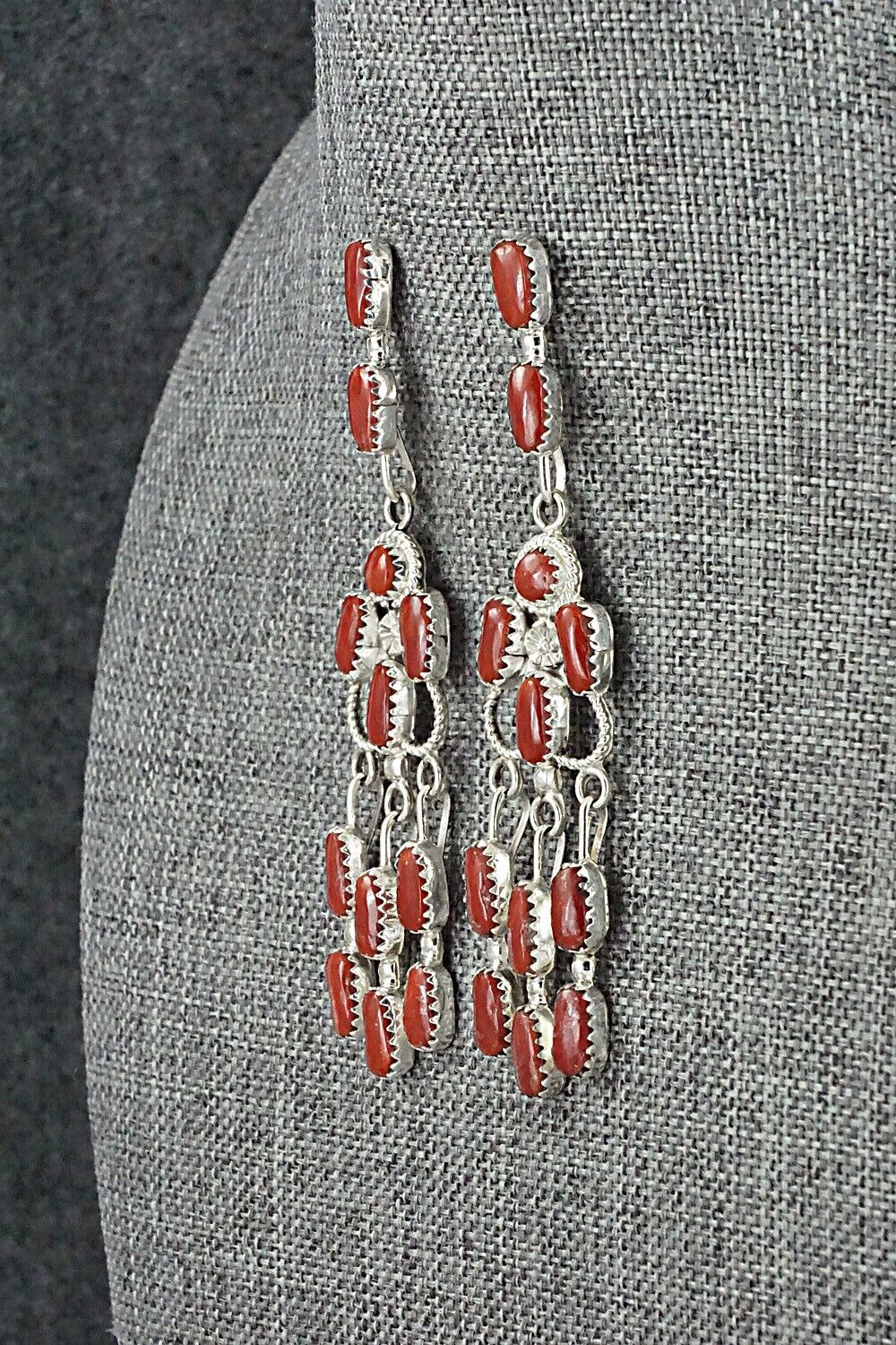 Coral & Sterling Silver Squash Blossom Set - Claudine Penketewa