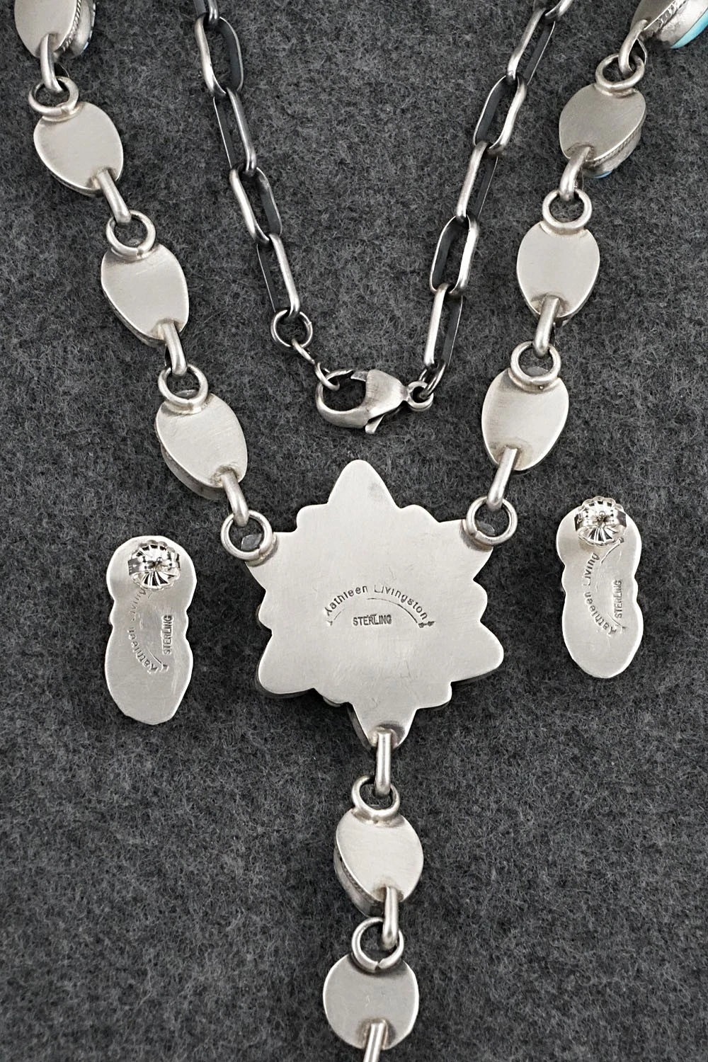 Turquoise & Sterling Silver Necklace and Earrings Set - Kathleen Livingston