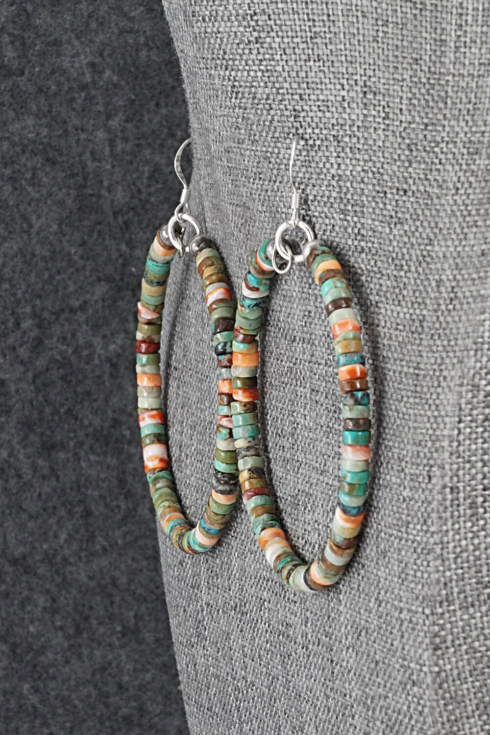 Turquoise, Spiny Oyster & Sterling Silver Earrings - Doreen Jake