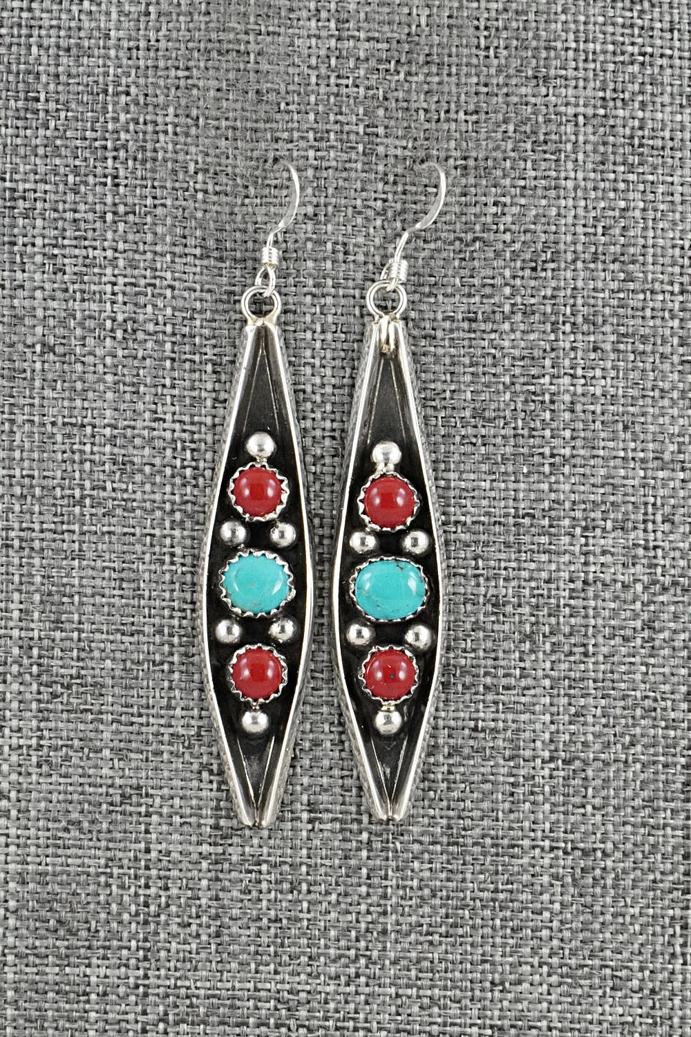 Turquoise, Coral & Sterling Silver Earrings - Paul Largo