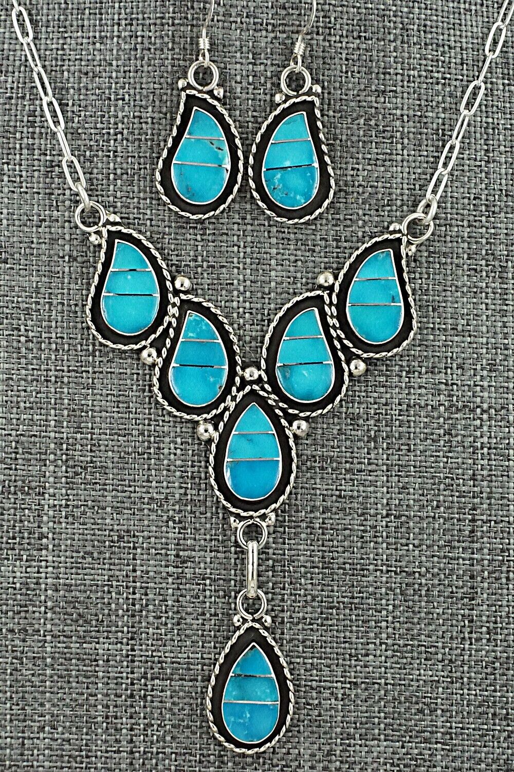 Turquoise & Sterling Silver Necklace Set - Faye Lowsayatee