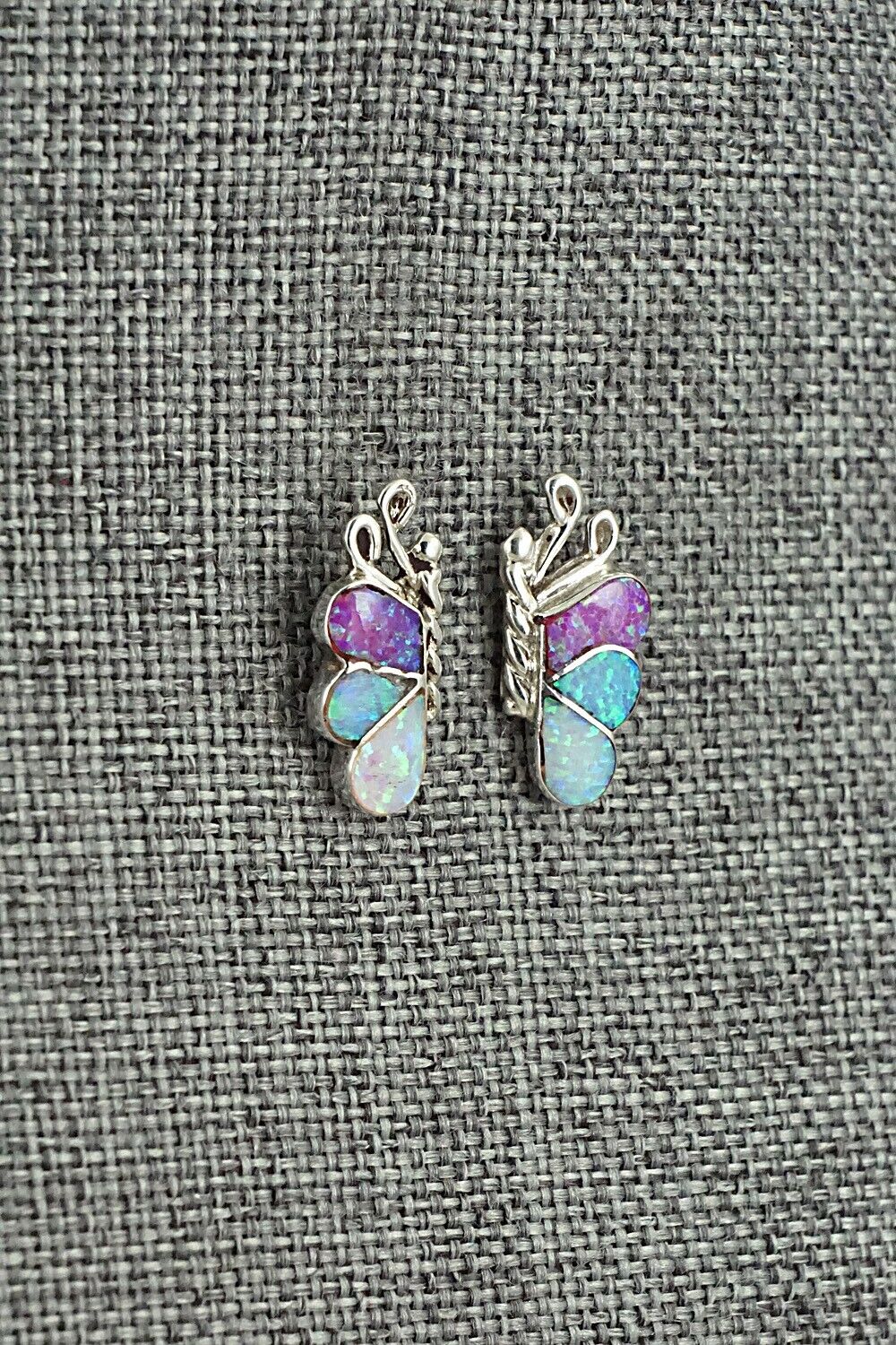 Opalite & Sterling Silver Inlay Earrings - Vincent Hooee