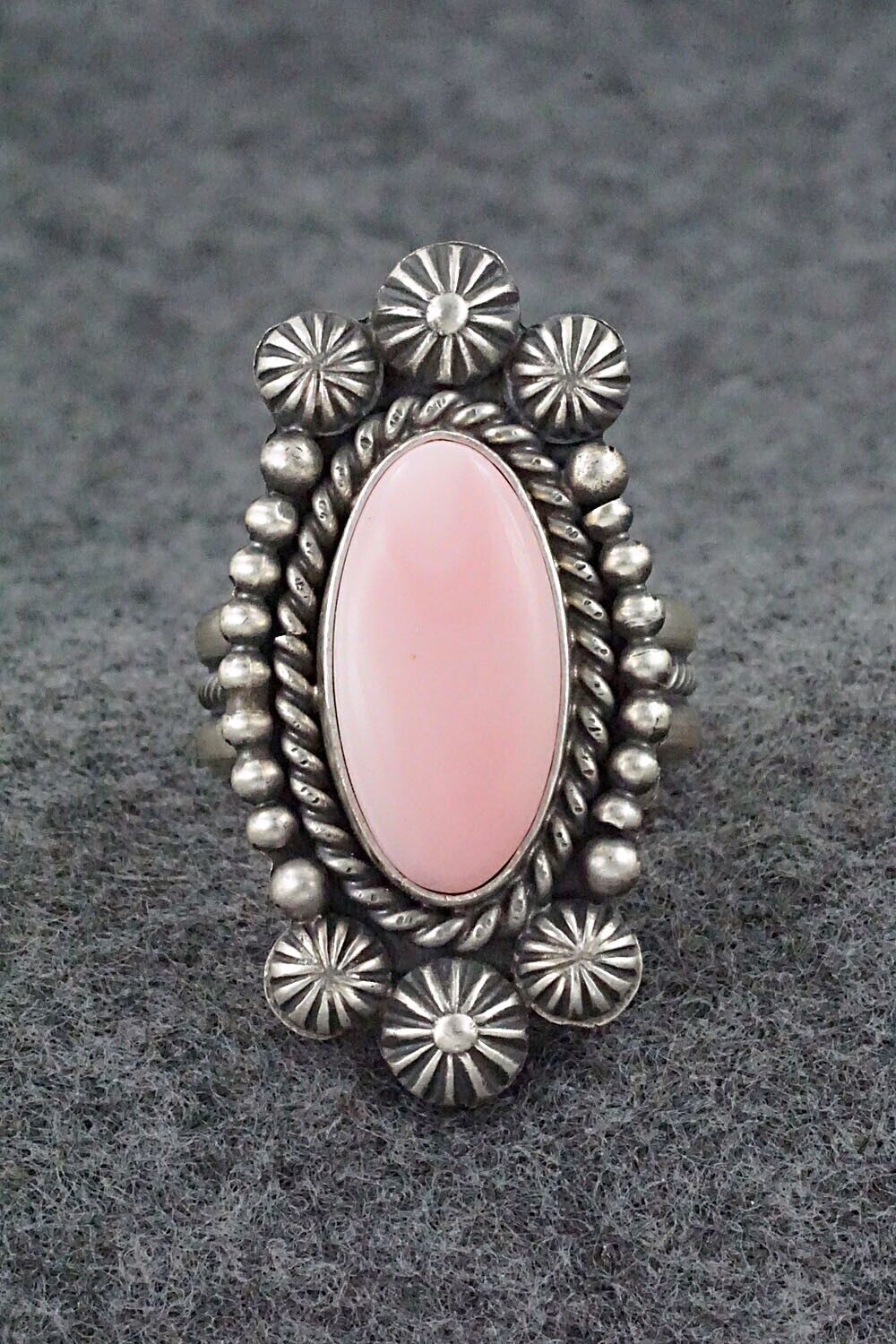 Pink Conch Shell & Sterling Silver Ring - Michael Calladitto - Size 9