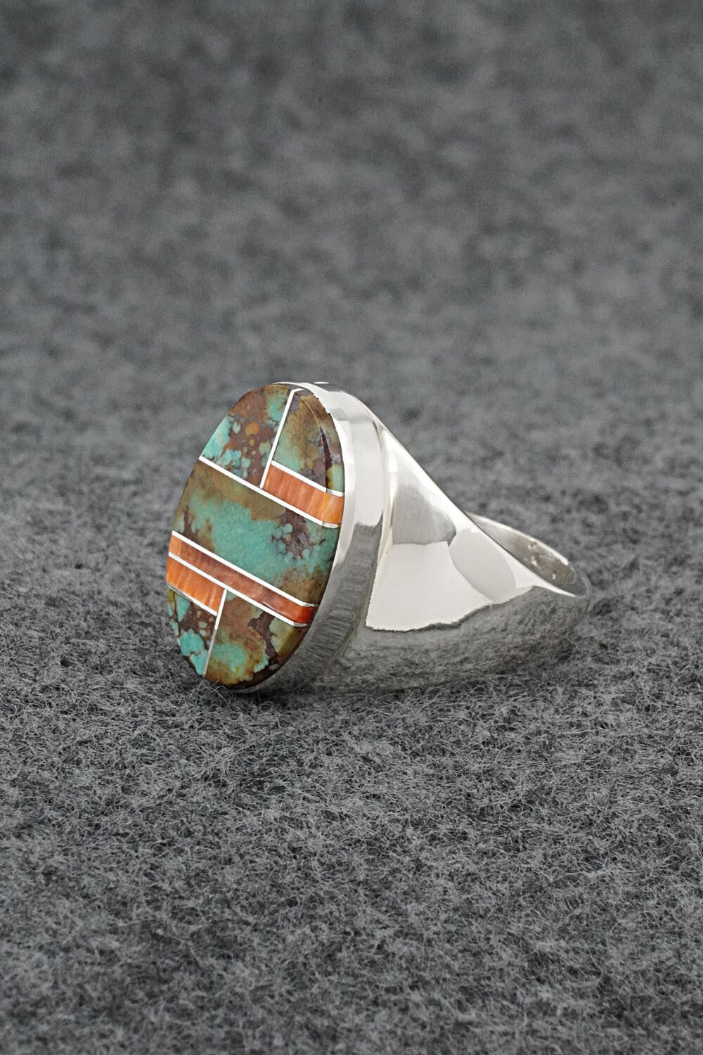 Turquoise, Spiny Oyster & Sterling Silver Ring - Wilbert Gray - Size 11.5